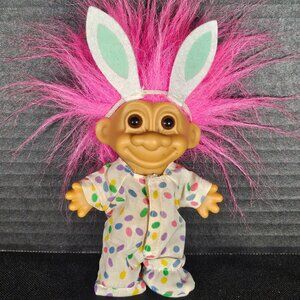Vintage 90s Russ Berrie Easter Bunny Troll Doll With Jelly Bean Suit And Ears